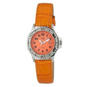 JUSTINA Leather Dress Watch with Accents Women Orange Watches